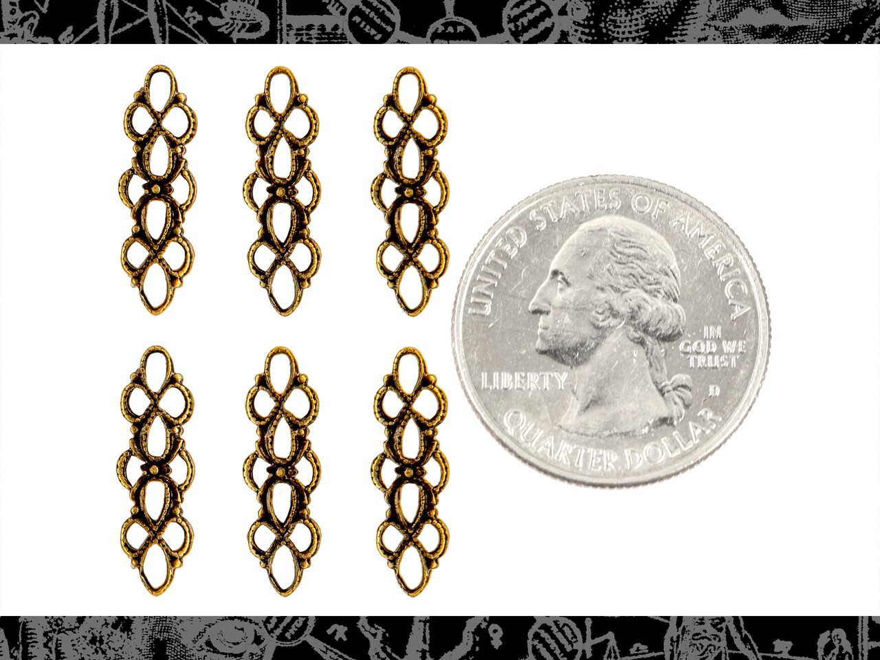 Antiqued Brass Multi Hole Beading Filigree Connectors - Set of Six - AB-2C11